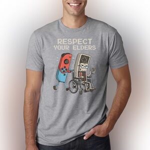 Vintage Style Handheld Gaming Controller Cartoon Shirt – Respect Your Elders Tee